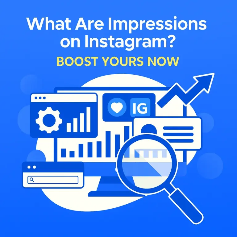 Graphic of what are impressions on instagram with blue and white colours