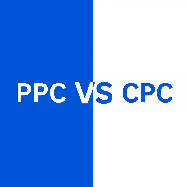 Graphic showing ppc and cpc side by side in blue and white